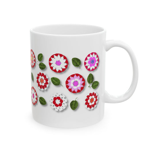 Coffee Mug Design Image--Red Crochet Pattern With Shadow Drop