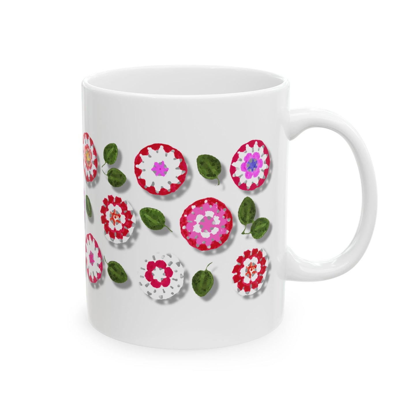 Coffee Mug Design Image--Red Crochet Pattern With Shadow Drop