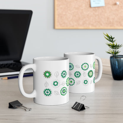 Coffee Mug Design Image--Green Crochet Pattern On White