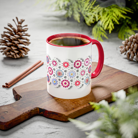 Coffee Mug Design Image-- Crochet Pattern In Red And Blue With Shadow Drop