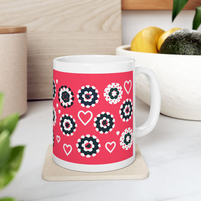 Coffee Mug Design Image - Black Crochet Pattern On Red