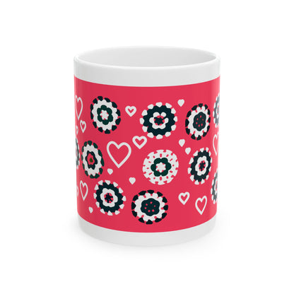 Coffee Mug Design Image - Black Crochet Pattern On Red