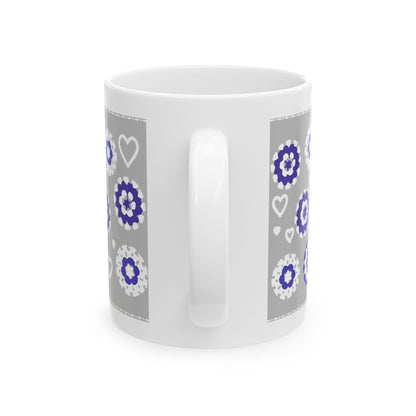 Coffee Mug Design Image - White Crochet Pattern On Grey