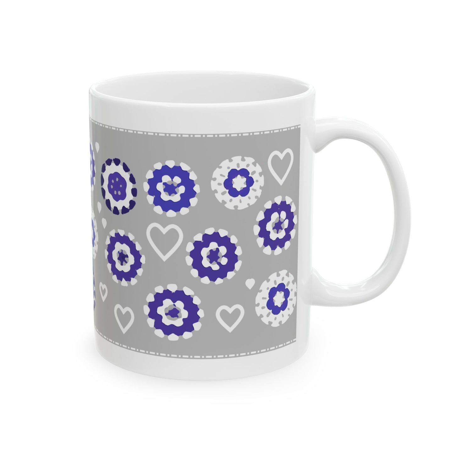 Coffee Mug Design Image - White Crochet Pattern On Grey