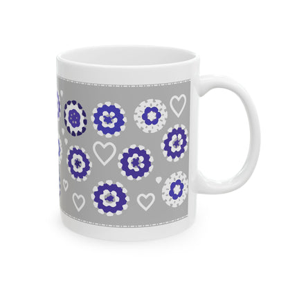 Coffee Mug Design Image - White Crochet Pattern On Grey