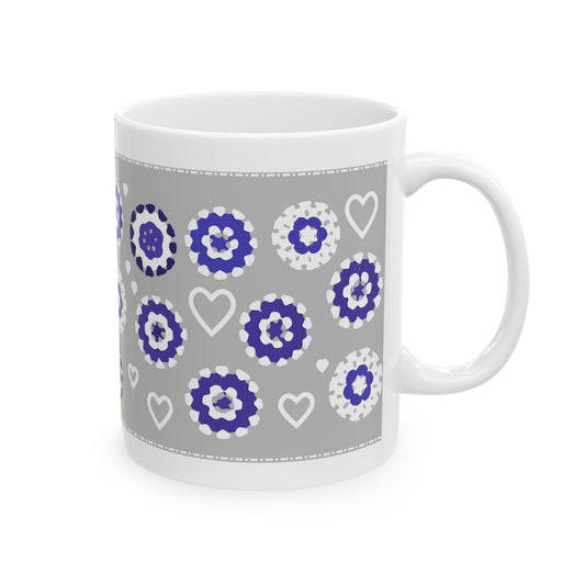 Coffee Mug Design Image - White Crochet Pattern On Grey