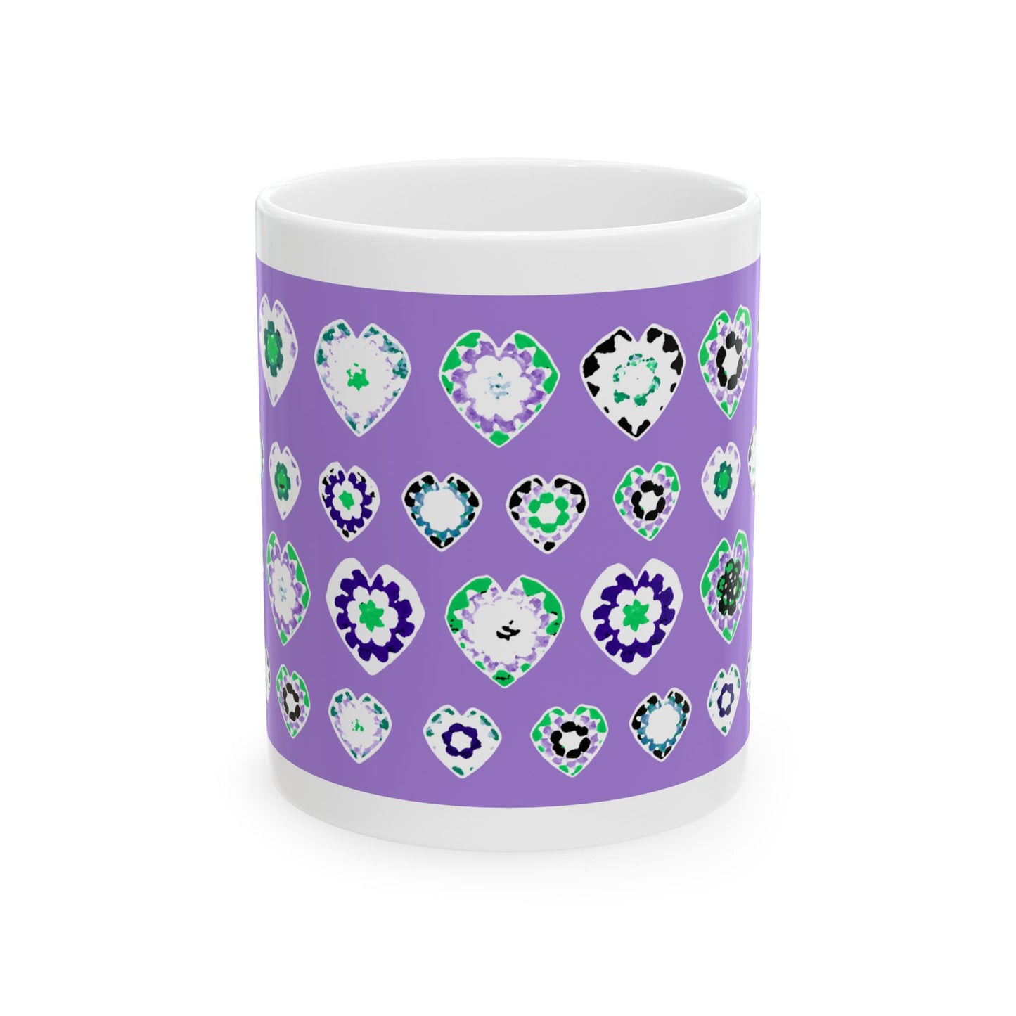 Love Heart Pattern Coffee Mug Design Image -- Purple