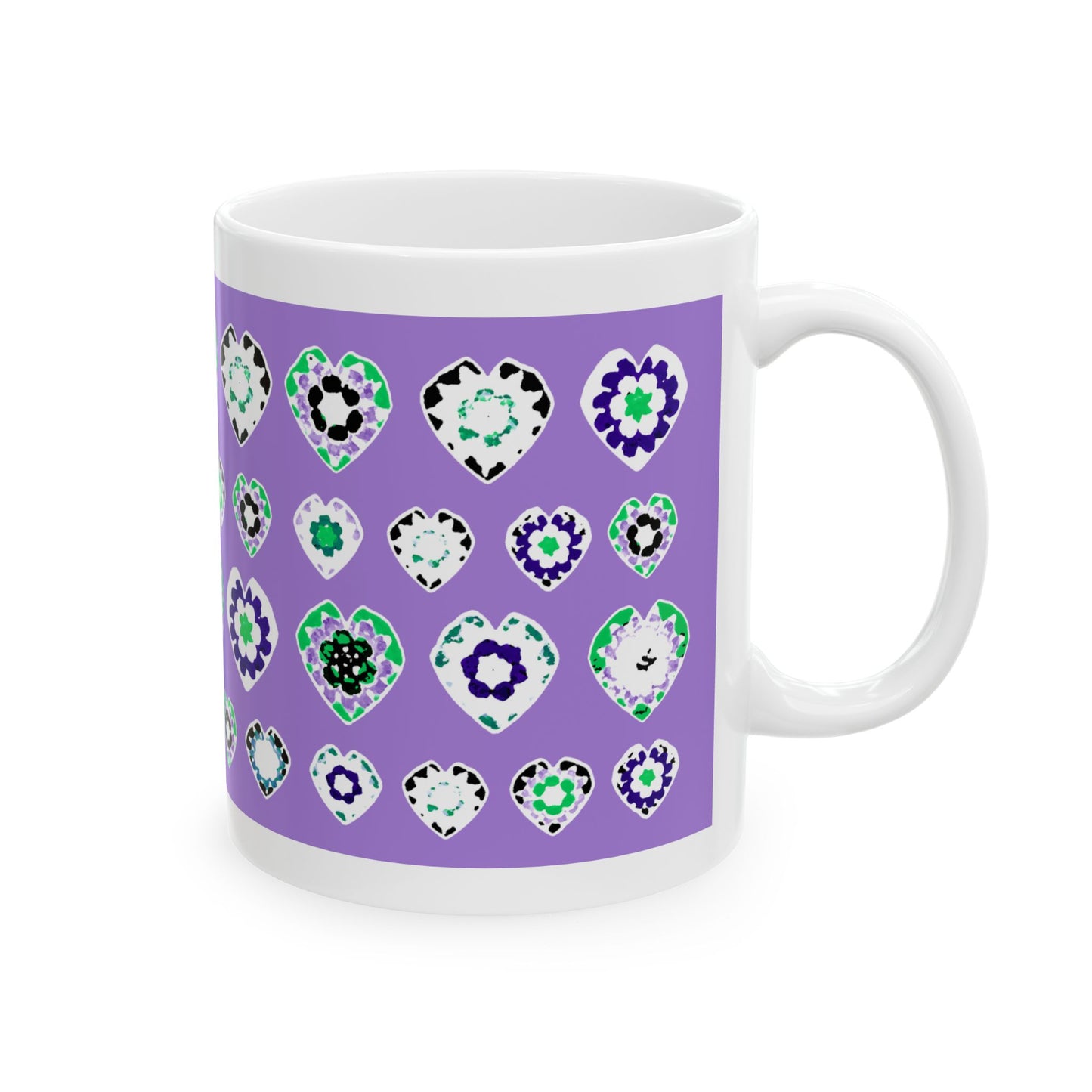 Love Heart Pattern Coffee Mug Design Image -- Purple