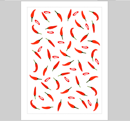 Red Chili Pepper Pattern Linen Cotton Tea Towel — Natural White