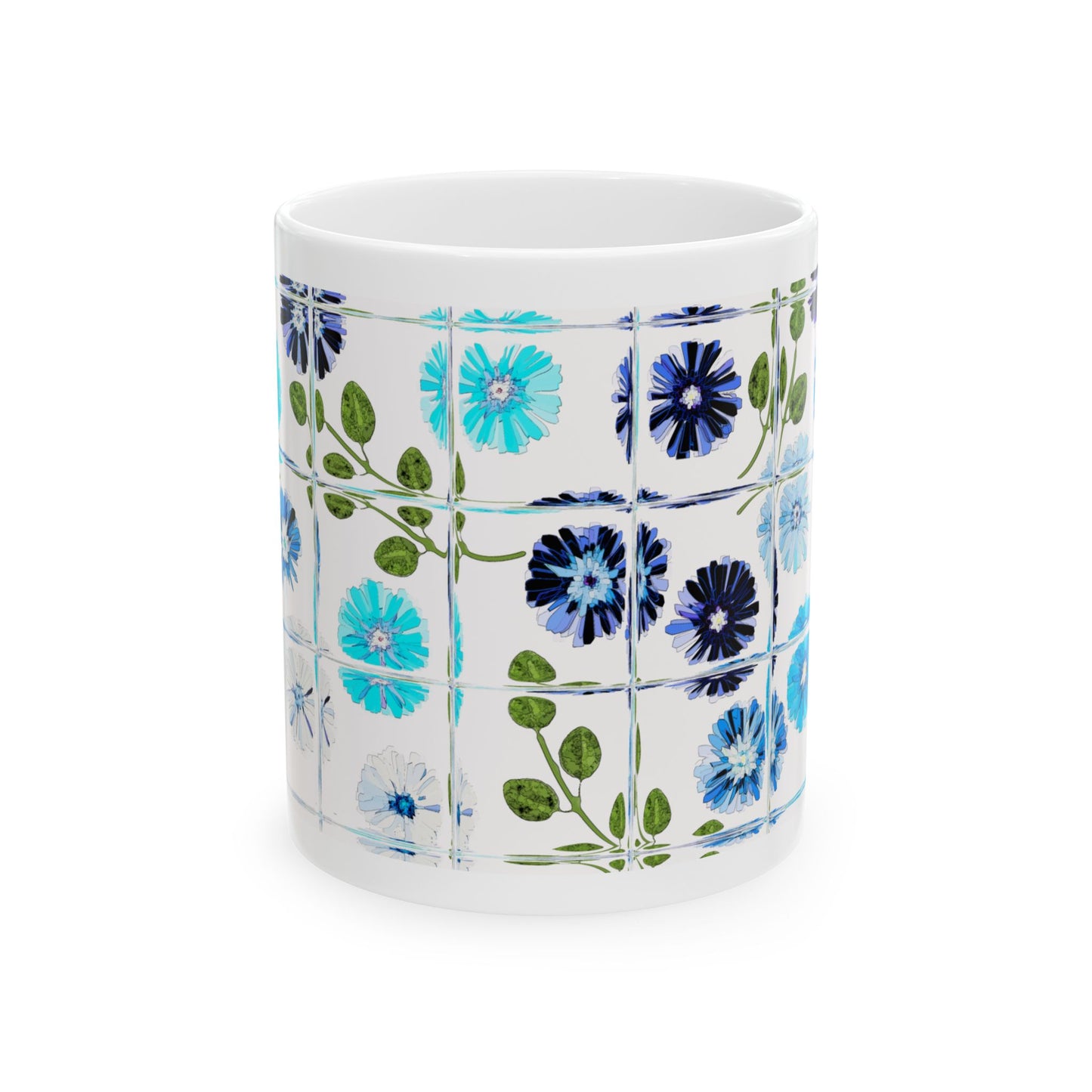 Floral Tile Coffee Mug Design Image-- white