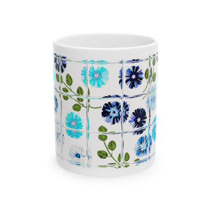 Floral Tile Coffee Mug Design Image-- white