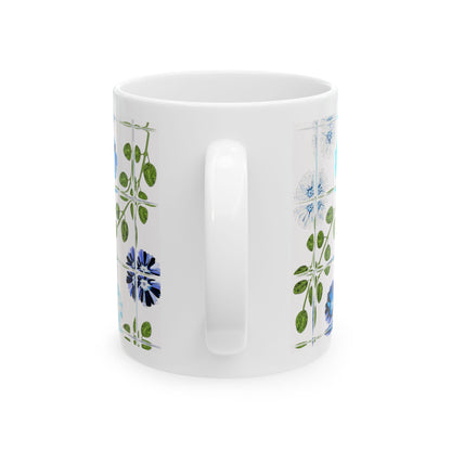 Floral Tile Coffee Mug Design Image-- white