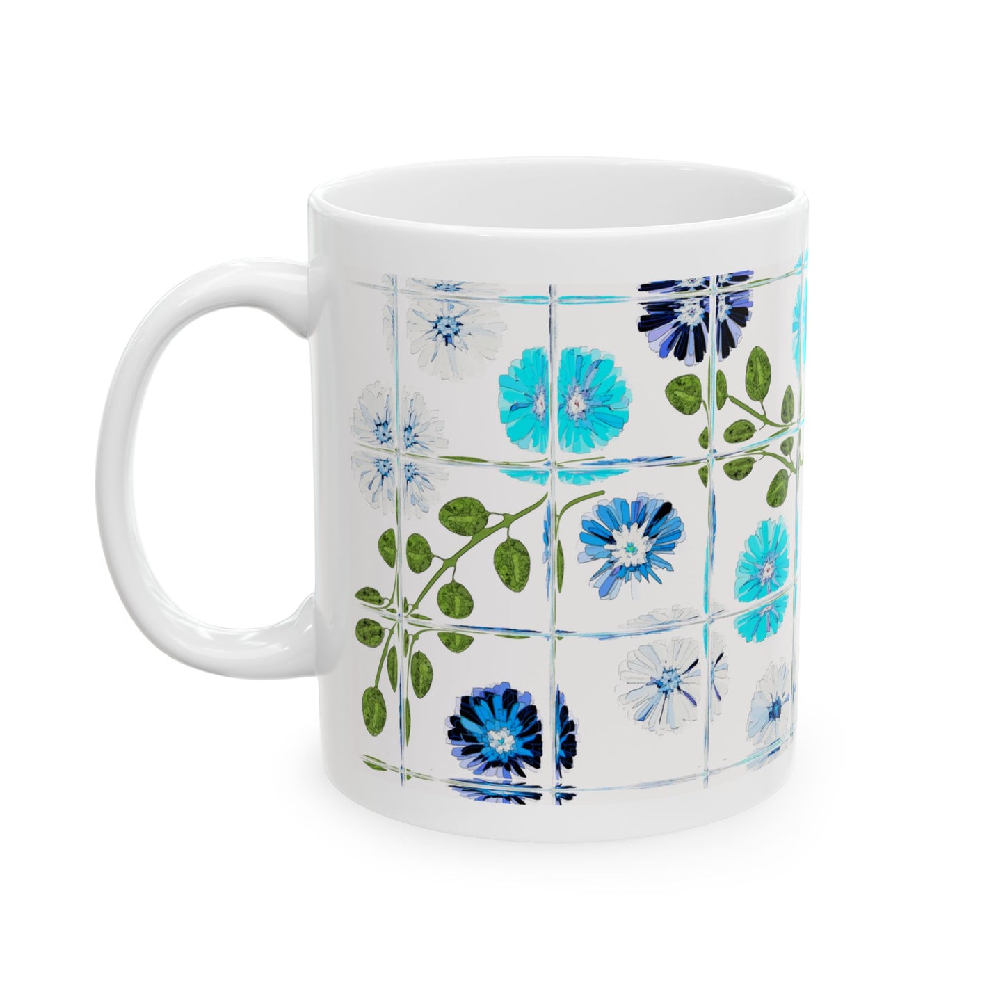 Floral Tile Coffee Mug Design Image-- white