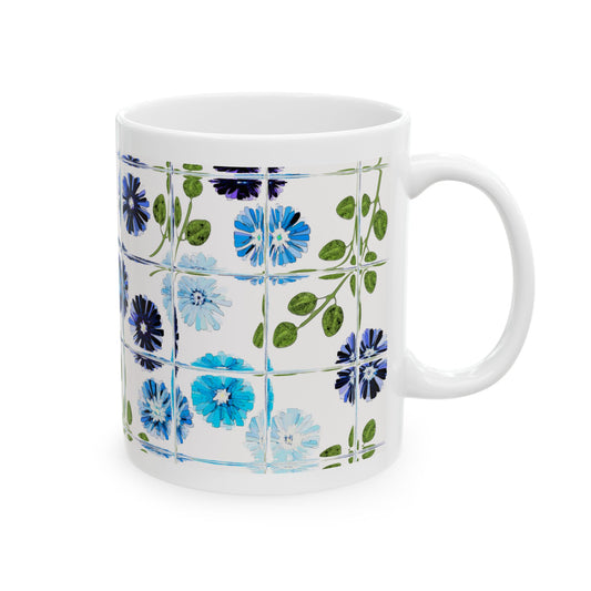 Floral Tile Coffee Mug Design Image-- white