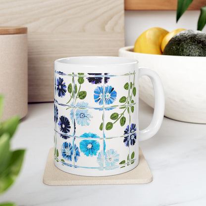 Floral Tile Coffee Mug Design Image-- white