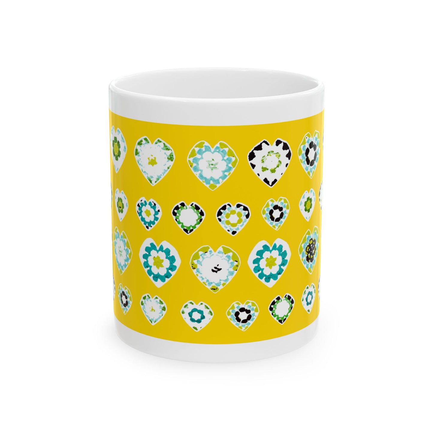 Love Heart Pattern Coffee Mug Design Image -- Yellow
