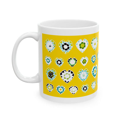Love Heart Pattern Coffee Mug Design Image -- Yellow