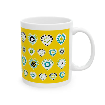 Love Heart Pattern Coffee Mug Design Image -- Yellow
