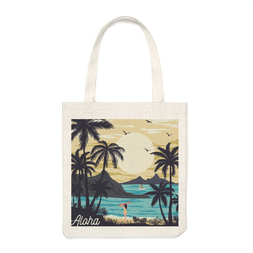 Durable Tote Bag In Natural Colour, Aloha Palm Tree Surfing Hawaii Theme