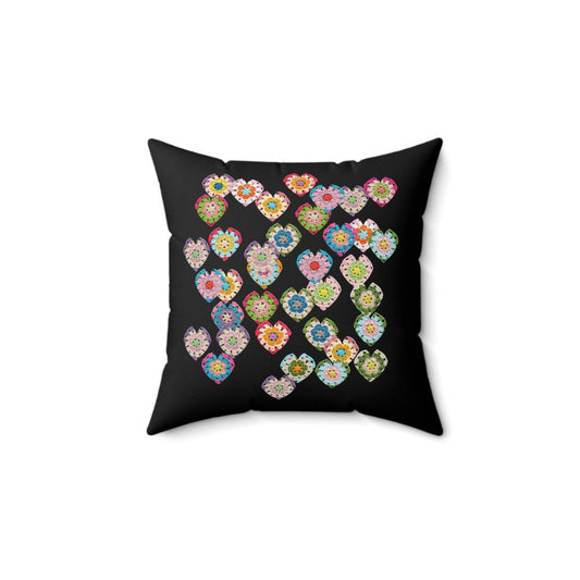 Retro Style Crochet Print Polyester Square Cushion 14" × 14", Black